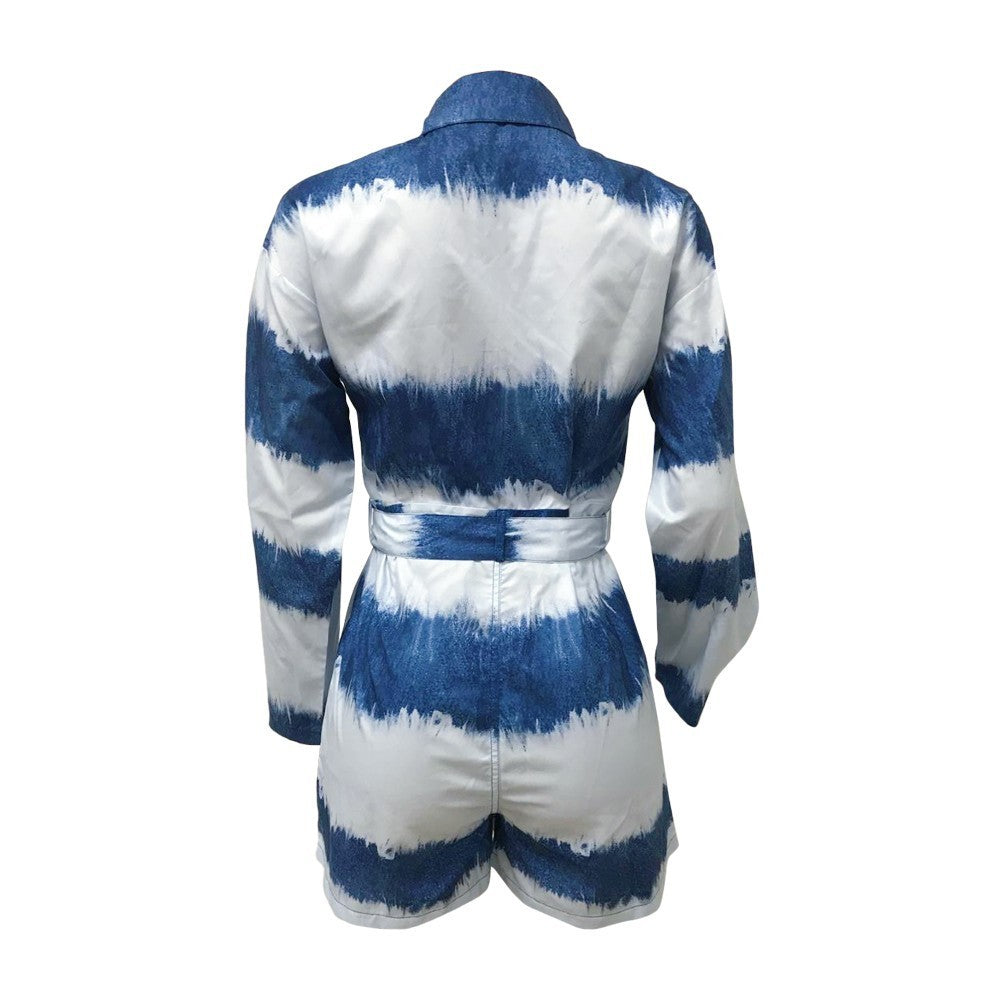 Combinaison décontractée à manches courtes et tie-dye pour femme