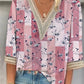 European And American Popular Fashion Loose Multi-color Floral Print Stitching Lace Half Sleeve V-neck Top