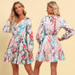 Bohemian Style V-neck Printed Lace-up Long Sleeve Women's Dress