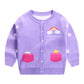 Autumn And Winter Girls Knitted Cardigan Pony Fake Pocket Cotton Double Layer Warm Sweater