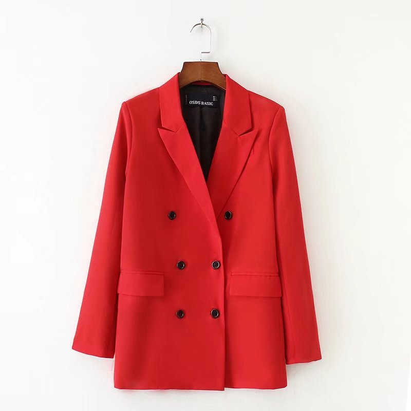 Flap Double-pocket Double-breasted Decorative Long-sleeved Suit Jacket