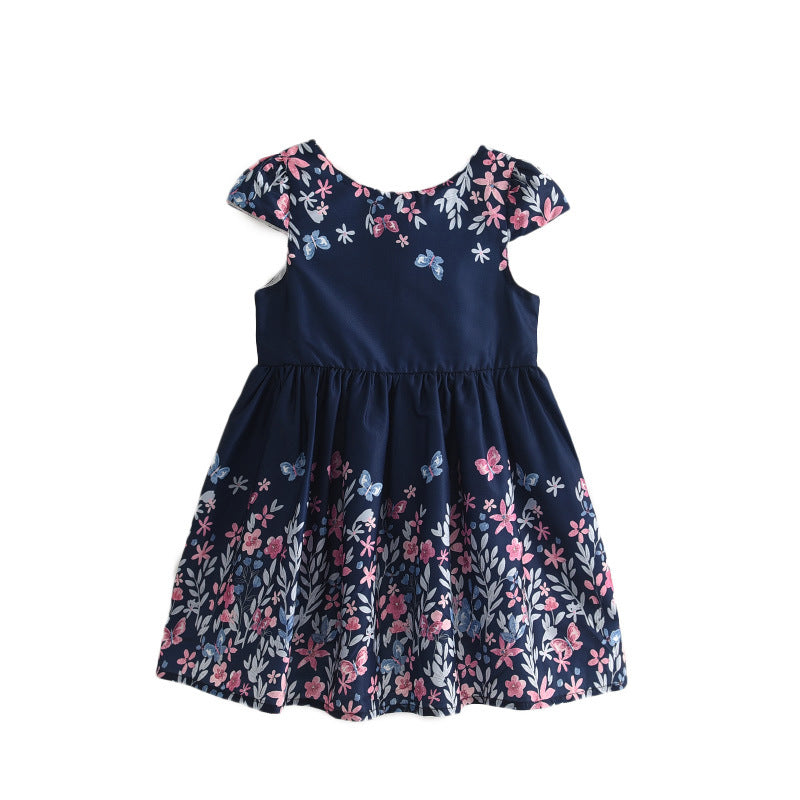 Summer Short Sleeved Butterfly Flower Print Ethnic Princess Dress