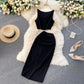 Solid Color Round Neck Vest Short Top High Waist Hip-wrapped Mid-length Dress