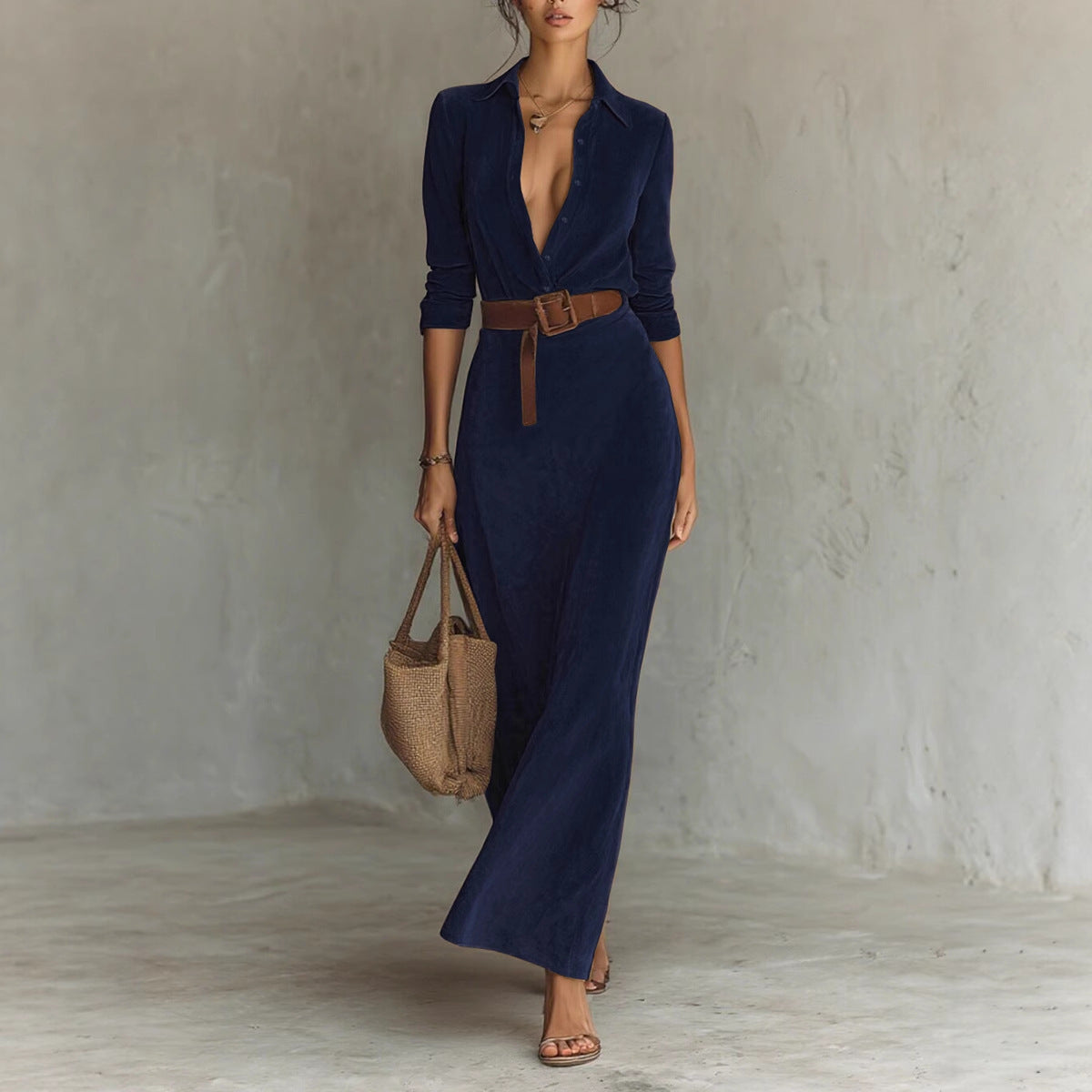 New Waist-tight Long Women's Dress With Belt