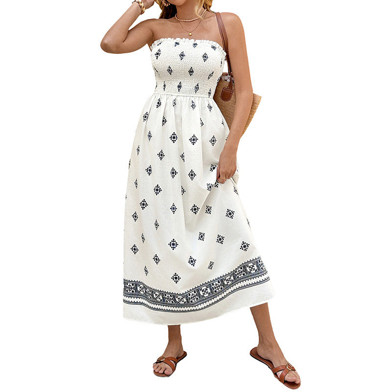 New Ethnic-style Ruched Tube Dress