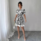 Simplicity Waist-controlled Printed Lace Up Short Sleeve Dress