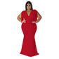 Women's Plus-Size Tassel V-Neck Long-Sleeve Slim-Fit Dress