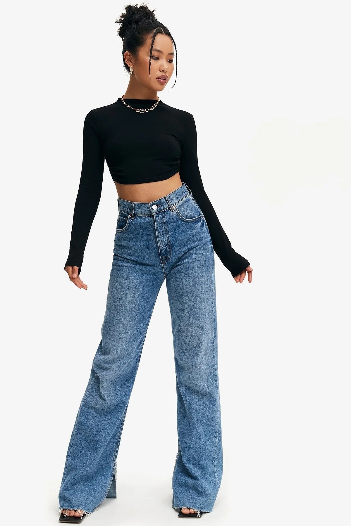 Crop top uni à nouer et dos nu avec ourlet incurvé