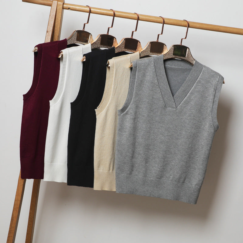 V-neck Sleeveless Sweater Vest Women's Black Top Outerwear Thin Knitwear