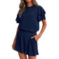 Women's Fashionable Casual Two-Piece Set Crew-Neck Short-Sleeve Top And Shorts