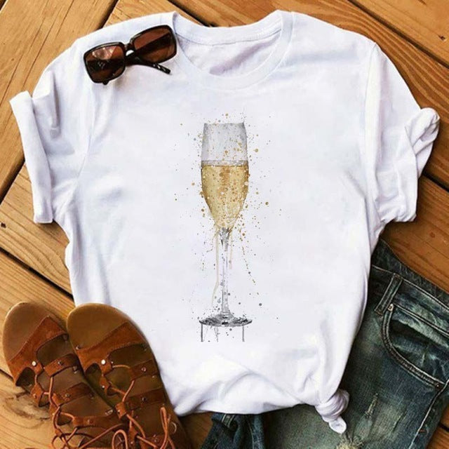 T-shirt Kawaii Verre à Vin Rose Gold
