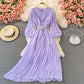 Round Neck Pleated Polka Dot Chiffon Dress