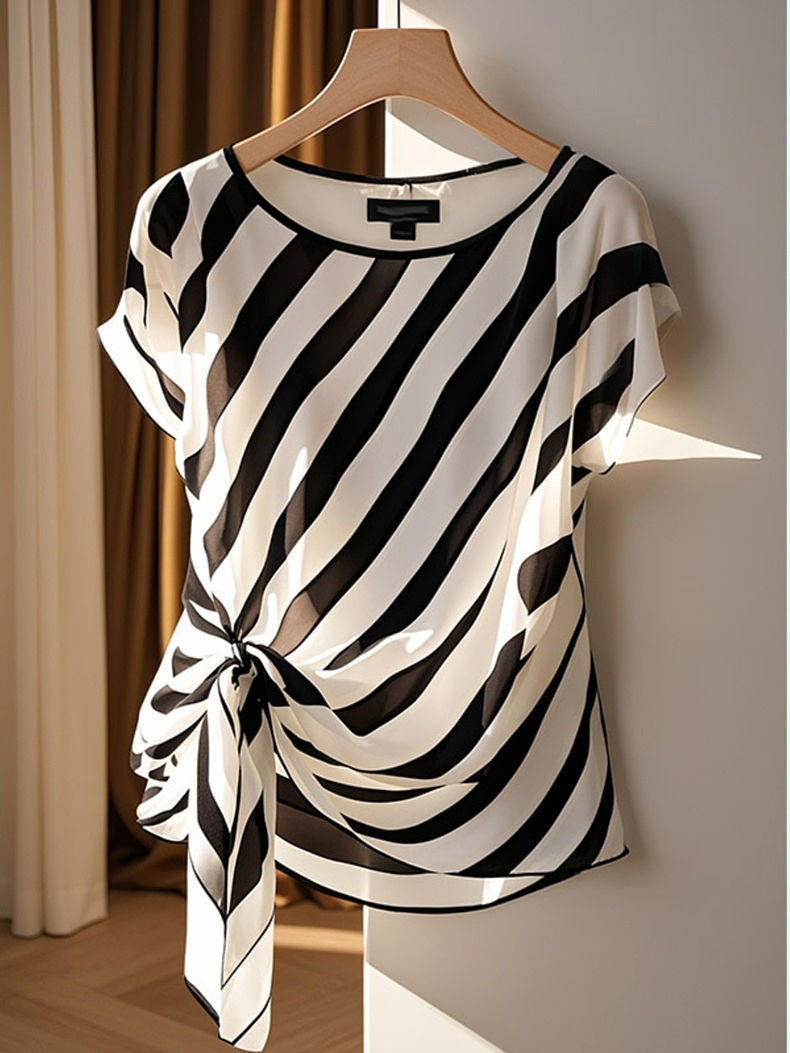 Fashion Black And White Striped Top For Women
