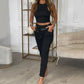 Women's Sleeveless Blouse High Waist Tight Trousers Two-piece Set