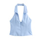 Sweet And Spicy Style Backless Slim Fit Shirt Hanging Collar Top Low Waist Skirt Pants
