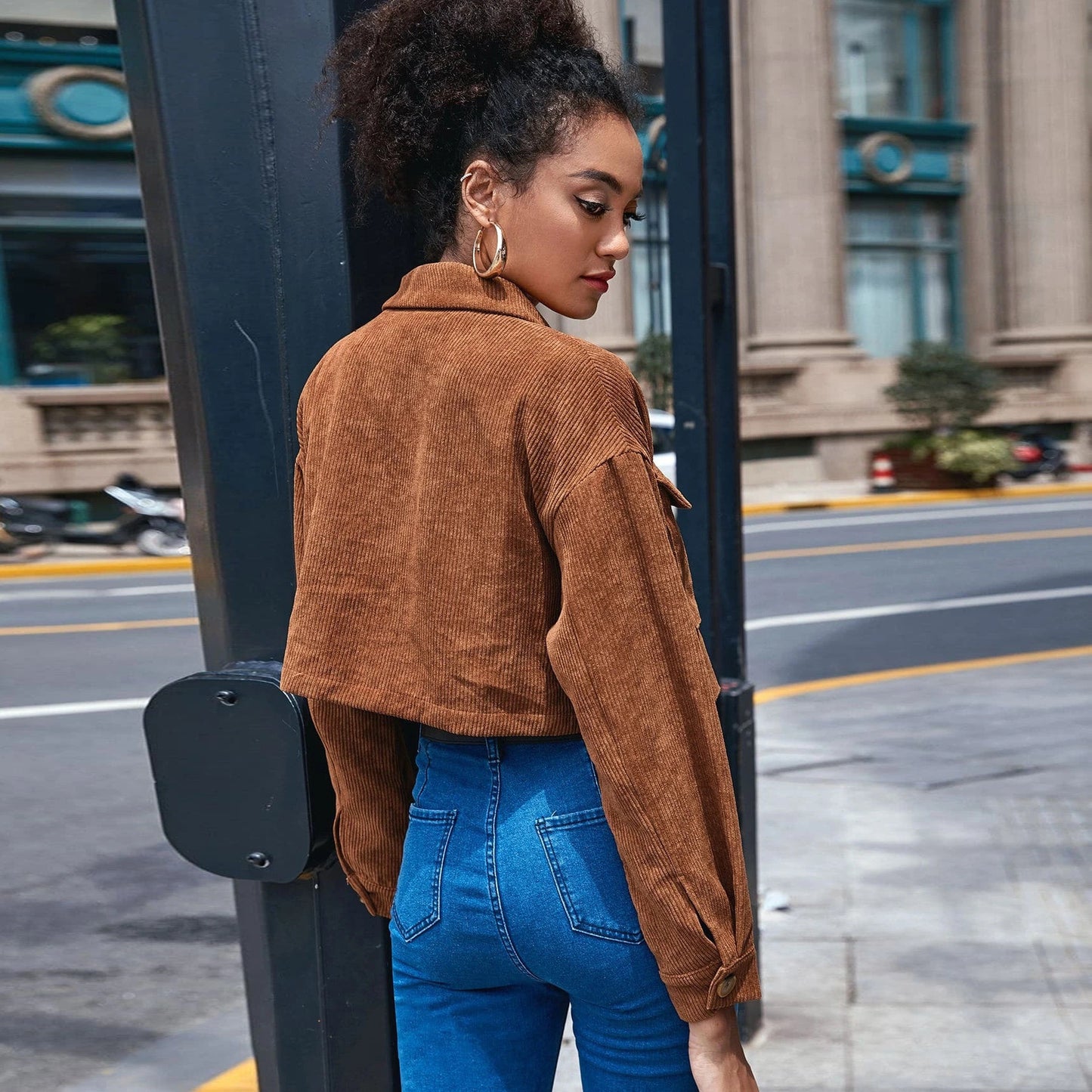 Corduroy Loose Short Long Sleeve Small Coat