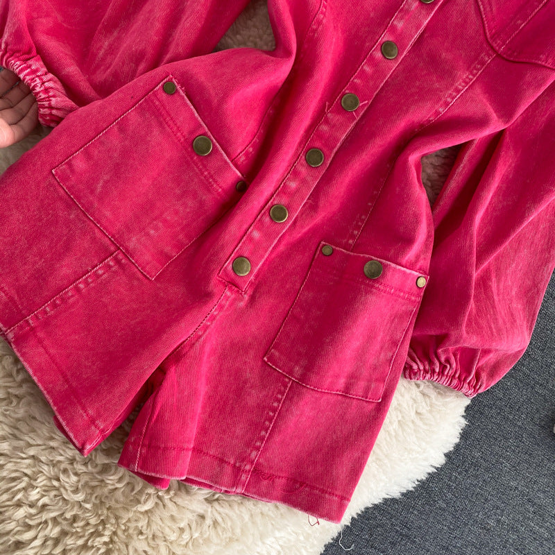 Jean court slim vintage à simple boutonnage