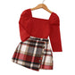 Long Sleeve Plaid Print Children's Skirt Set