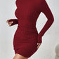 European And American Turtleneck Slim Fit Sunken Stripe Solid Color Sheath Short Skirt Jumpsuit Knitted
