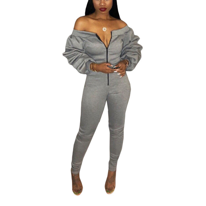 One word collar pile sleeves jumpsuit