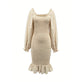 Long Sleeve Square-neck Fishtail Midi Dress