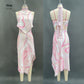 Women's Printed Satin Tie-up Top And Skirt Two-piece Set