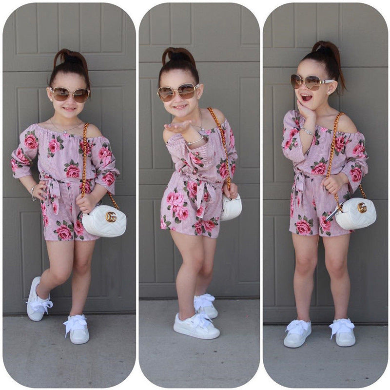 Sunflower Stripe Printed Girls' Jumpsuit