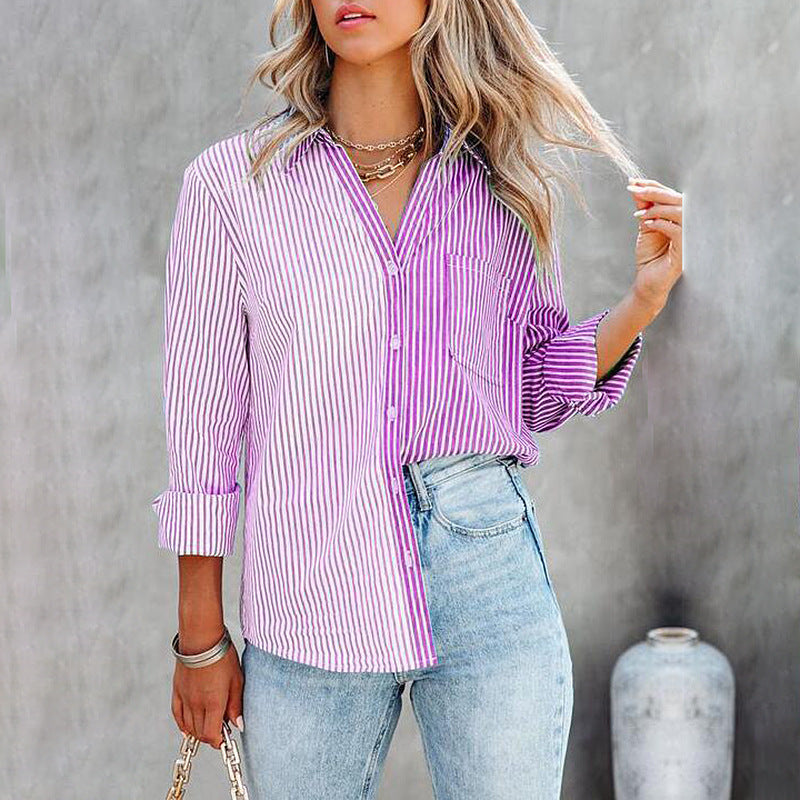 Striped Contrast Print Long-sleeved Cardigan