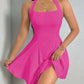 Pure Color Halter Backless Sleeveless Dress