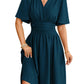 V-neck Fitted Waist Flare-sleeve Fashion Dress Women