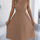 Casual Lace V-neck Ruffled-waist Pleated Dress