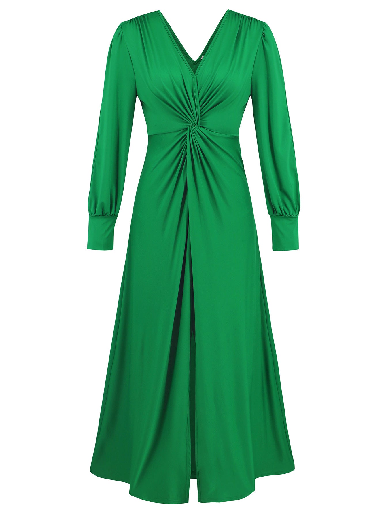 Robe plissée à col en V et fente sur la poitrine