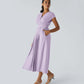 Solid Color Overlapping V-neck Short Sleeve Side Pocket Lace-up Quick-drying Mid-length Casual Dress