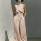 Womens Cotton-Linen Blend Sleeveless Top And Wide-Leg Pants Set