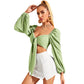 Haut ultra court à lacets et manches bouffantes coupe ajustée
