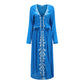 Women's Embroidered Flower V-Neck Long Dress