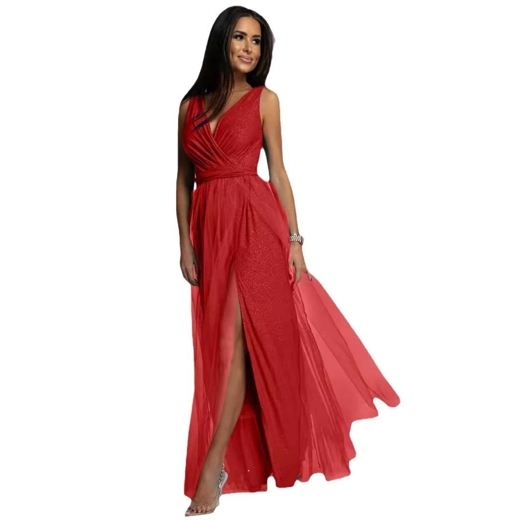 Robe de soirée sexy sans manches à col en V pour femme