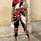 Women's Clothing Lapel Print Cargo Overalls