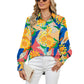 Printed Top Lapel Lantern Sleeve Shirt