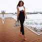 Cross-border Black And White Stitching Mesh See-through Women's Tight Dress