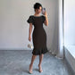 Solid-color Bubble-sleeve Mermaid Slimming Dress