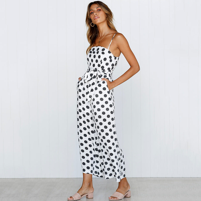 Sleeveless strapless polka dot long jumpsuit