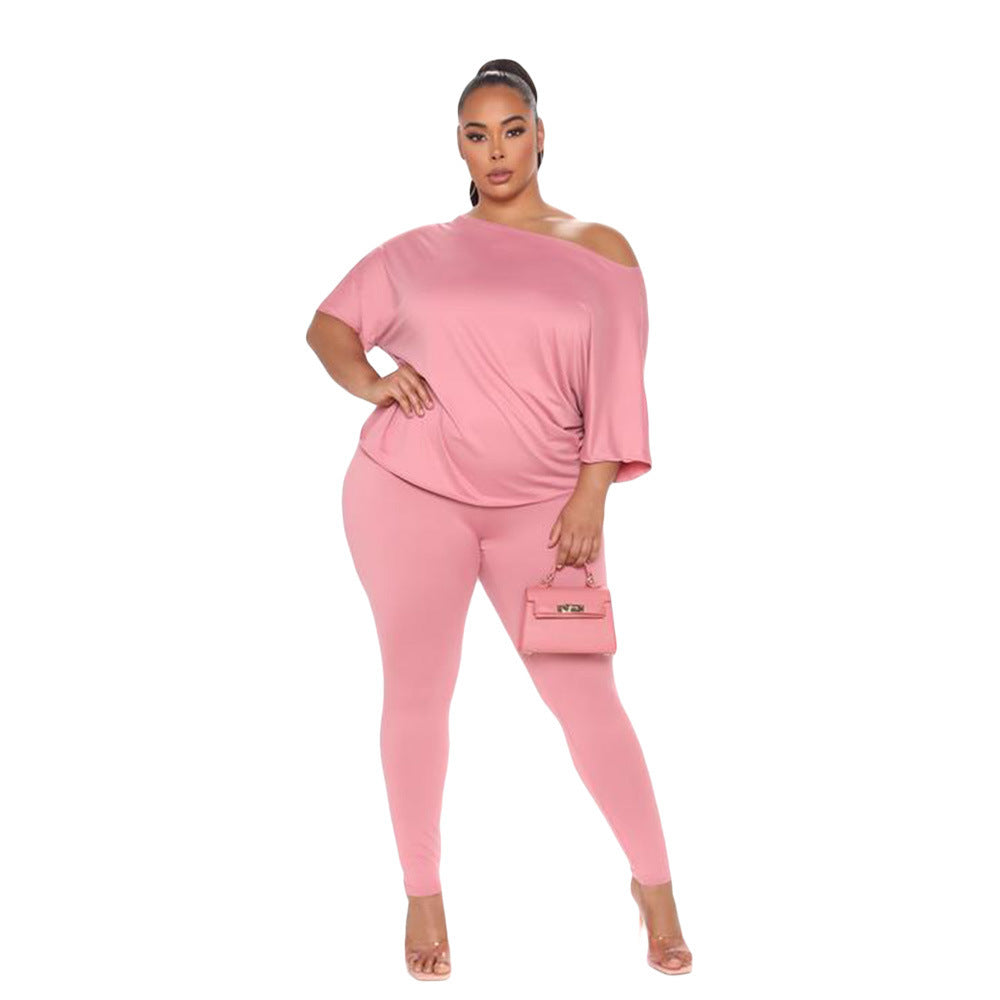 Costume deux pièces ample décontracté dos nu torsadé couleur unie