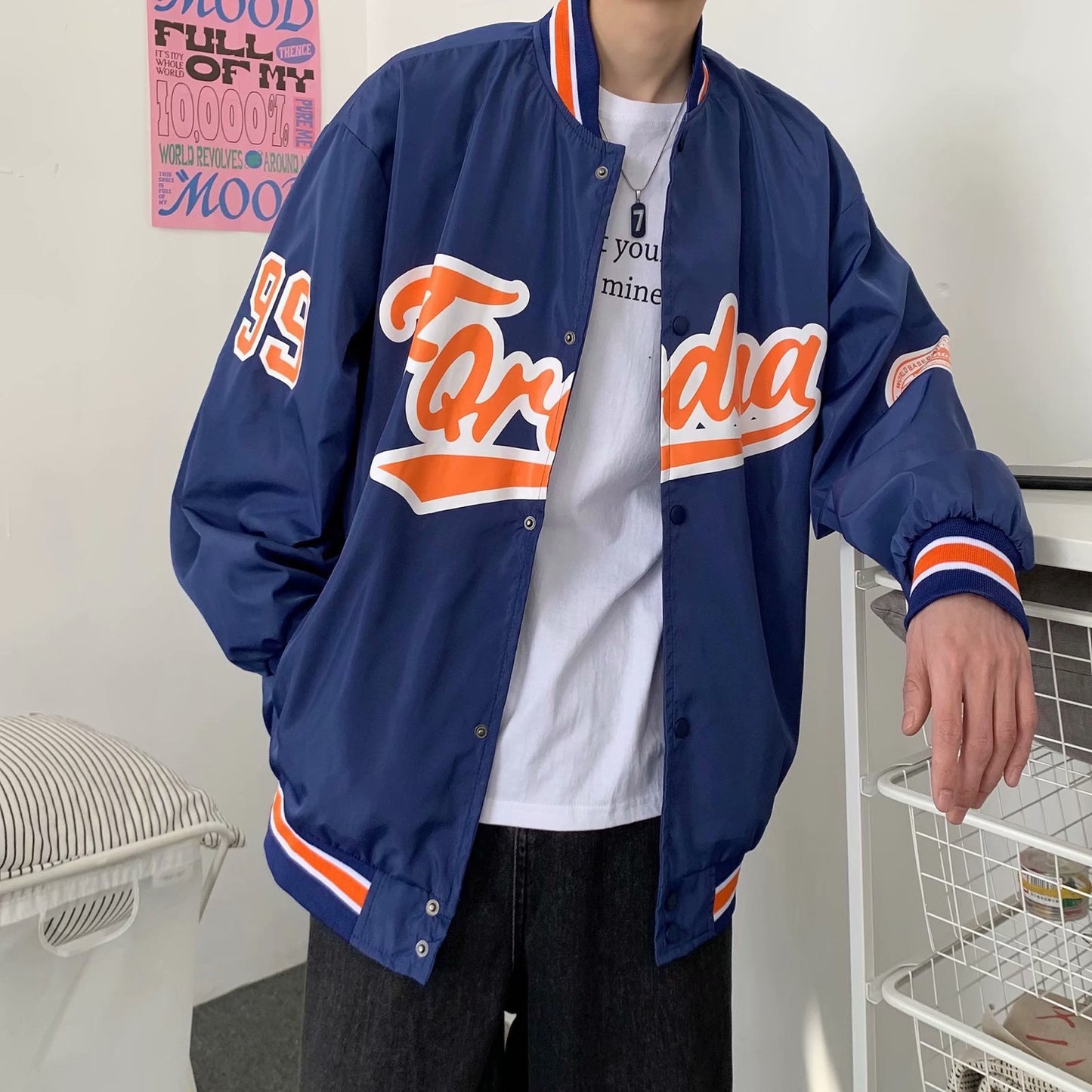 Baseball Uniform Men's Trendy Loose Casual Color Blocking Jacket