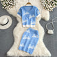 Celebrity Ice Silk Knitted Skirt Small Fragrant Two Piece Set