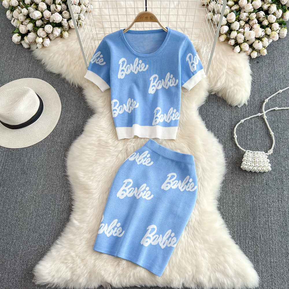 Celebrity Ice Silk Knitted Skirt Small Fragrant Two Piece Set