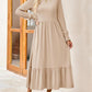 Women's Smocking Long Sleeve Round Neck Mid-length Dress