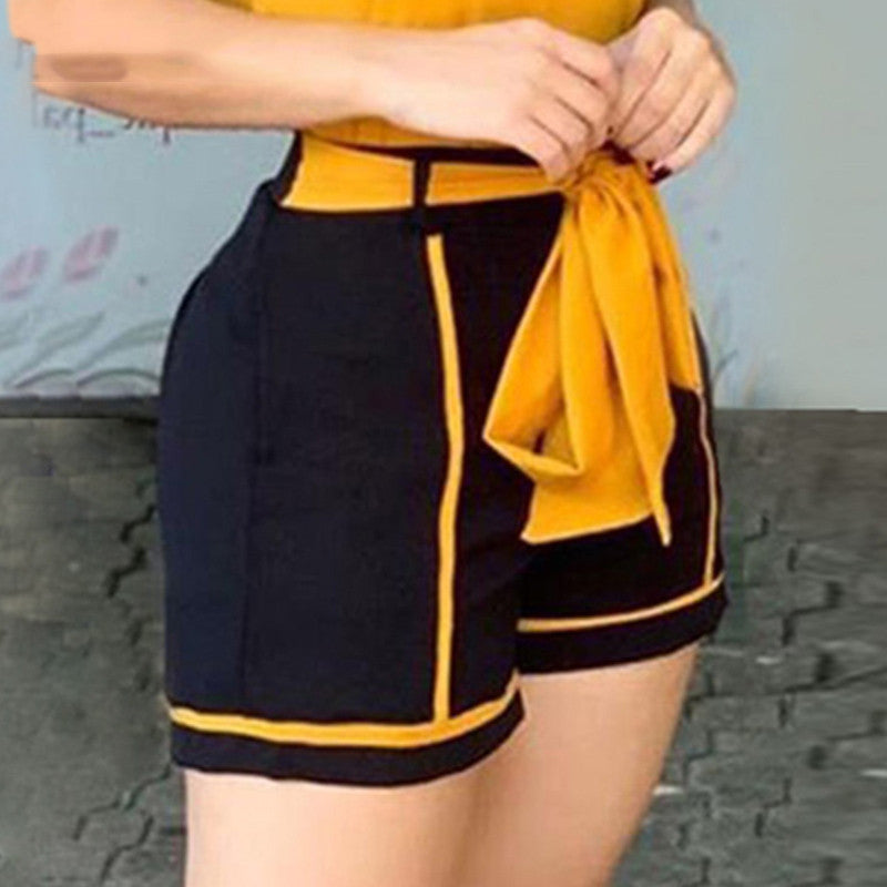 Ladies color block lace-up shorts