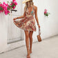 Printed Halter Lace-up Vacation Beach Sling Dress