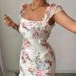 Elegant And Romantic Mesh Floral Print Pleated Midi Dress